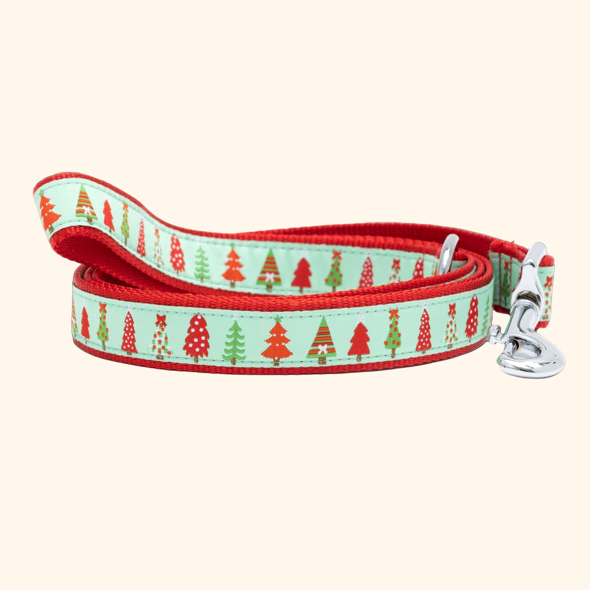 Dog leash with Christmas tree pattern on a white background