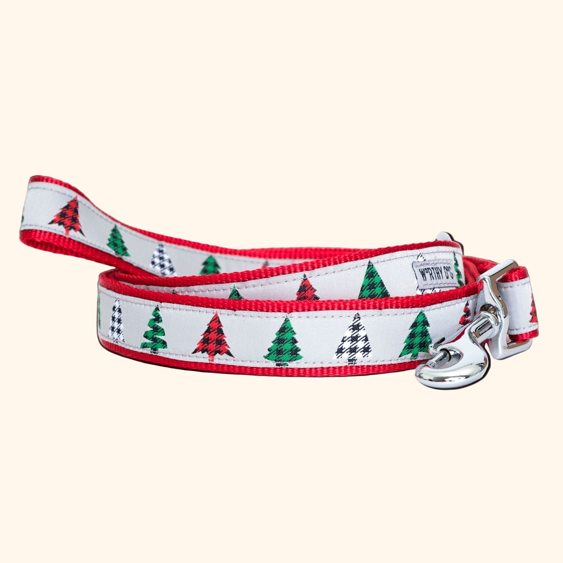 Dog leash with Christmas tree pattern on a white background